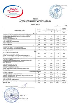 Меню АТОПИЧЕСКИЙ ДЕРМАТИТ ясли неделя 2 день 4 (24.07.2025)